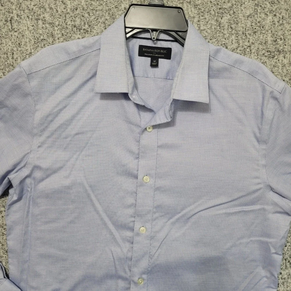 Banana Republic Mens Non-Iron Standard Fit Shirt‎ Blue Micro Check Medium